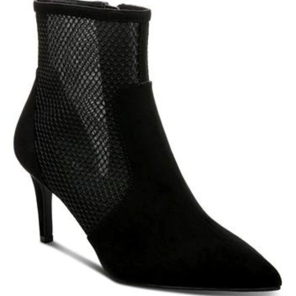 Alfani Womens Black Mesh Cushioned Jamari Pointed Toe Stiletto Zip-up Dress Boot - Picture 1 of 8